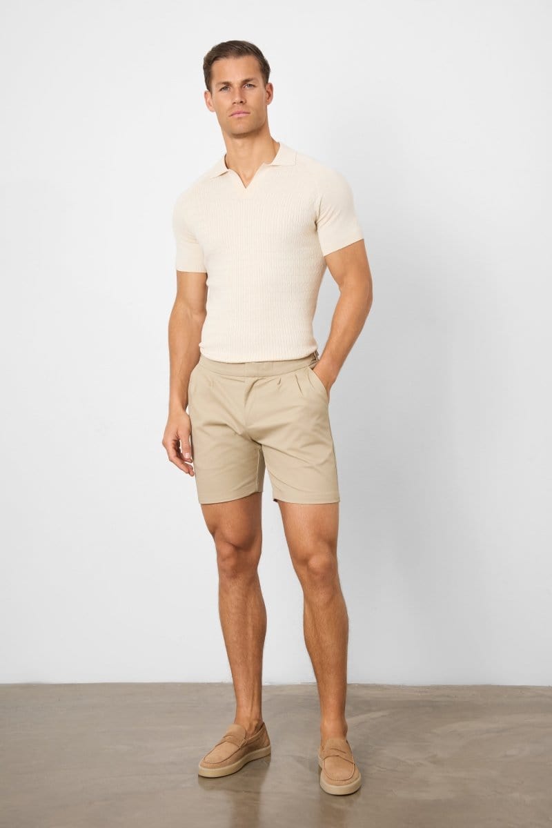 Smart Pleated Cotton Side Adjust Short in Stone - TAILORED ATHLETE - ROW