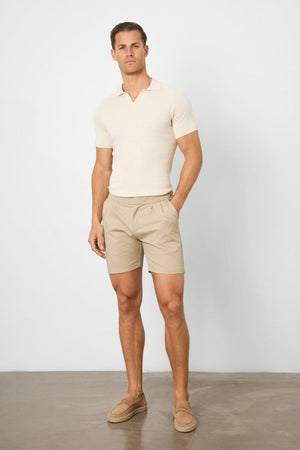 Smart Pleated Cotton Side Adjust Short in Stone - TAILORED ATHLETE - ROW