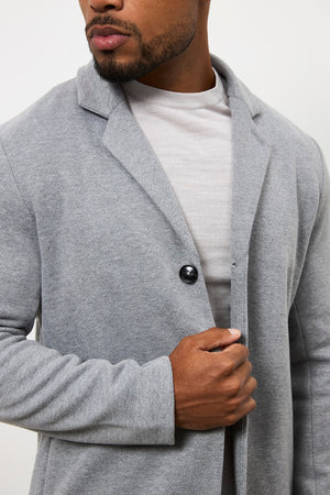 Single Breasted Herringbone Overcoat in Soft Grey
