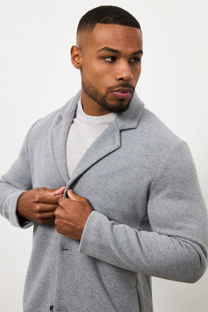 Single Breasted Herringbone Overcoat in Soft Grey