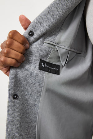 Single Breasted Herringbone Overcoat in Soft Grey