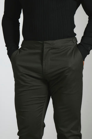 Smart Chino Side Adjuster Trousers in Dark Khaki