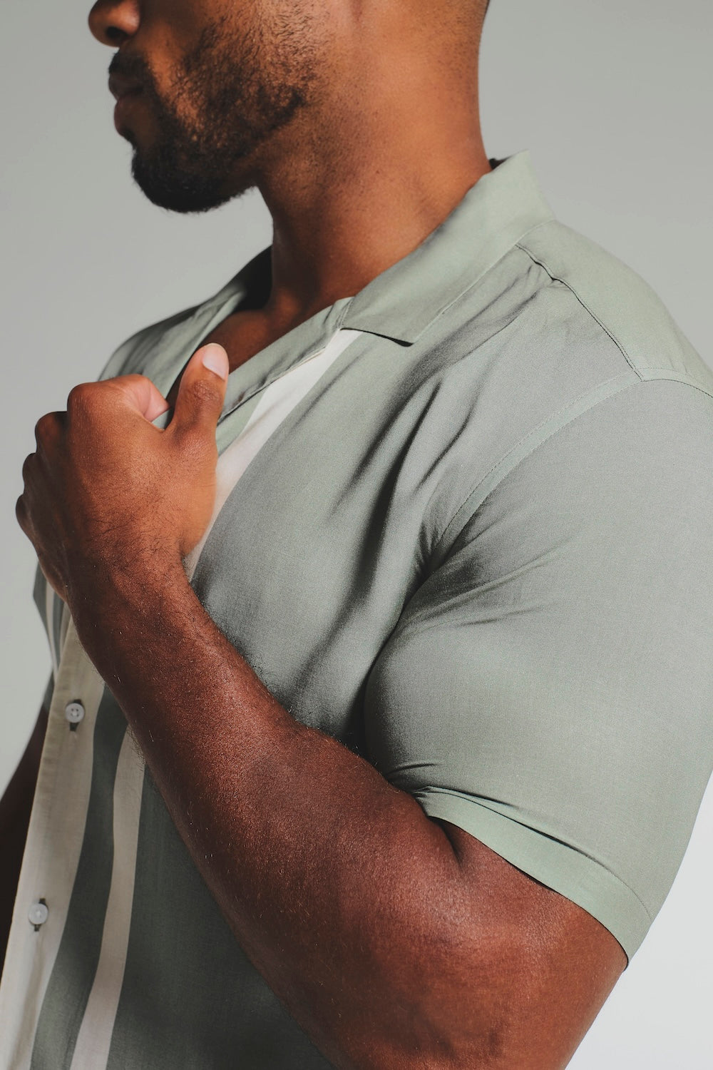 Colour Block Border Shirt in Sage and Cream