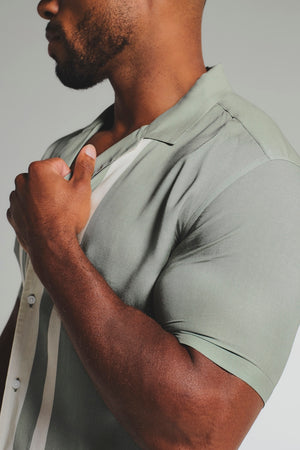 Colour Block Border Shirt in Sage and Cream