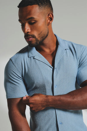 Textured Cuban Collar Shirt in Slate Blue