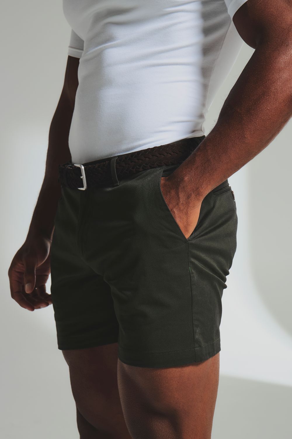 Muscle Fit Stretch Chino Shorts - Shorter Length in Dark Khaki