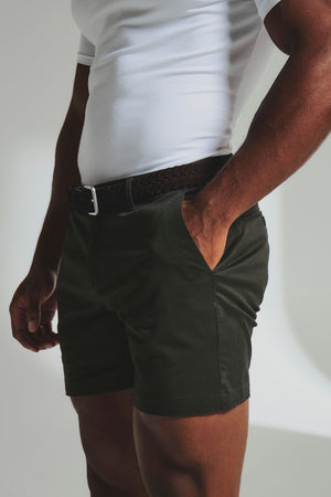 Muscle Fit Stretch Chino Shorts - Shorter Length in Dark Khaki