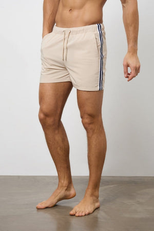 Twin Stripe Swim Short in Stone - TAILORED ATHLETE - ROW