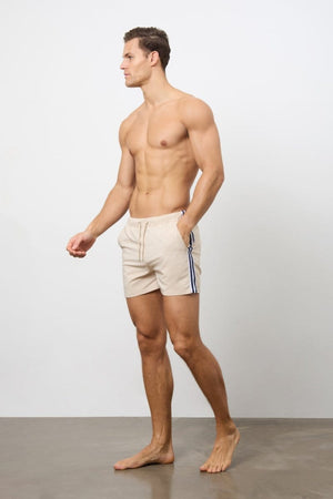 Twin Stripe Swim Short in Stone - TAILORED ATHLETE - ROW