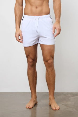 Bold Side Stripe Swim Short in White - TAILORED ATHLETE - ROW