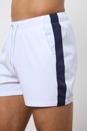 Bold Side Stripe Swim Short in White - TAILORED ATHLETE - ROW
