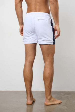 Bold Side Stripe Swim Short in White - TAILORED ATHLETE - ROW