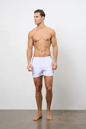 Bold Side Stripe Swim Short in White - TAILORED ATHLETE - ROW