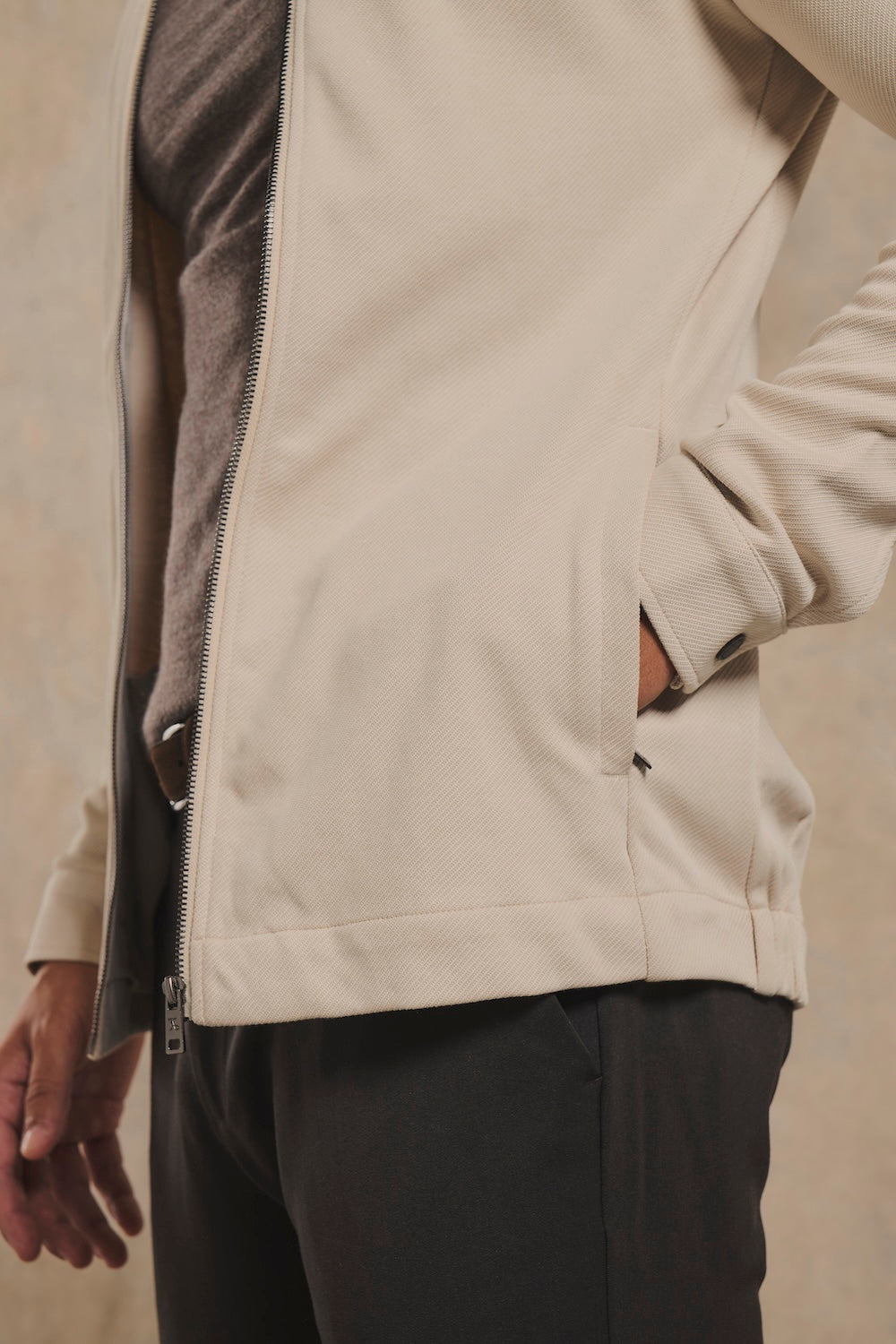 Twill Jersey Zip Through Shacket in Stone
