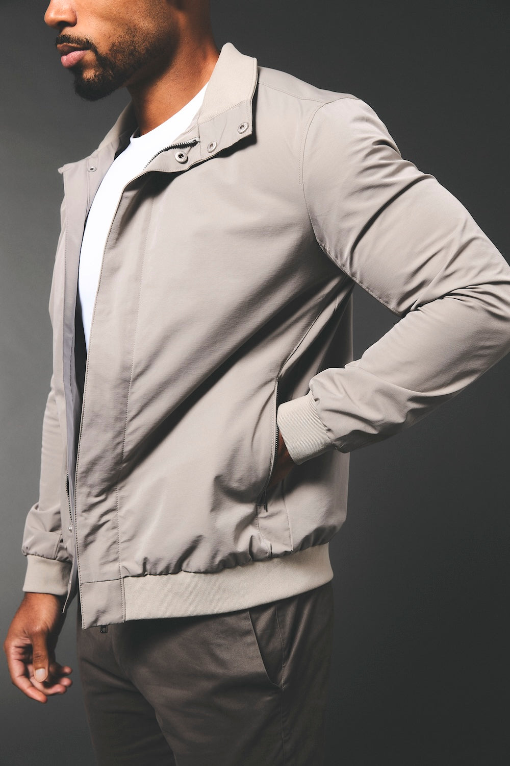 Shower Resistant Funnel Neck Jacket in Pebble Grey