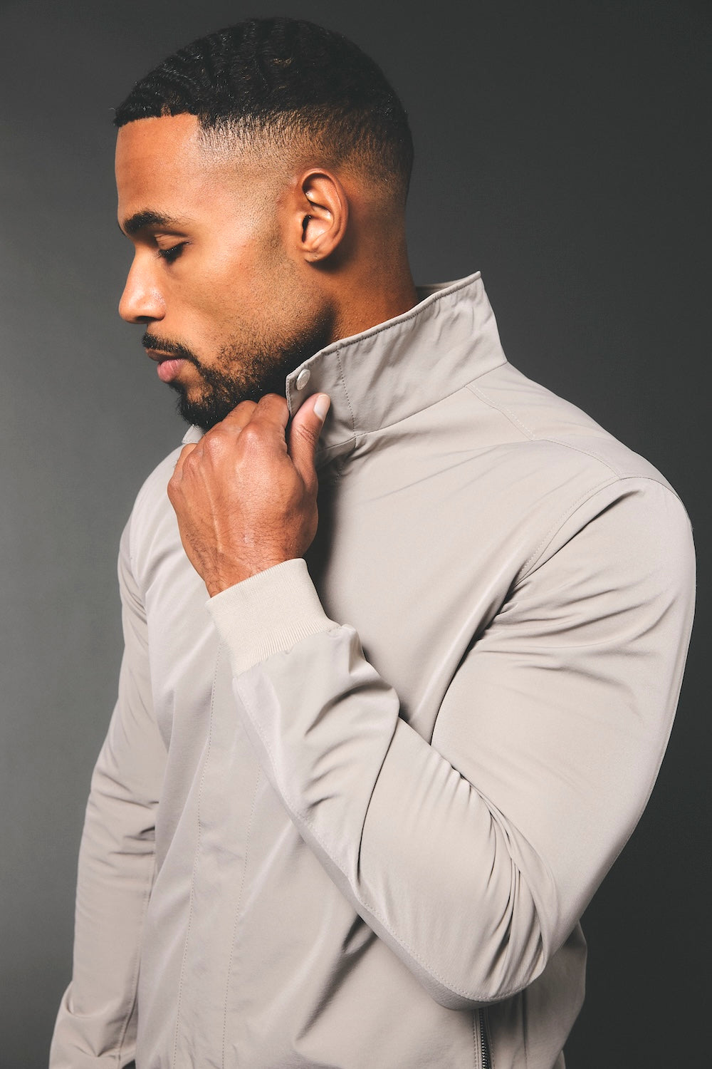 Shower Resistant Funnel Neck Jacket in Pebble Grey
