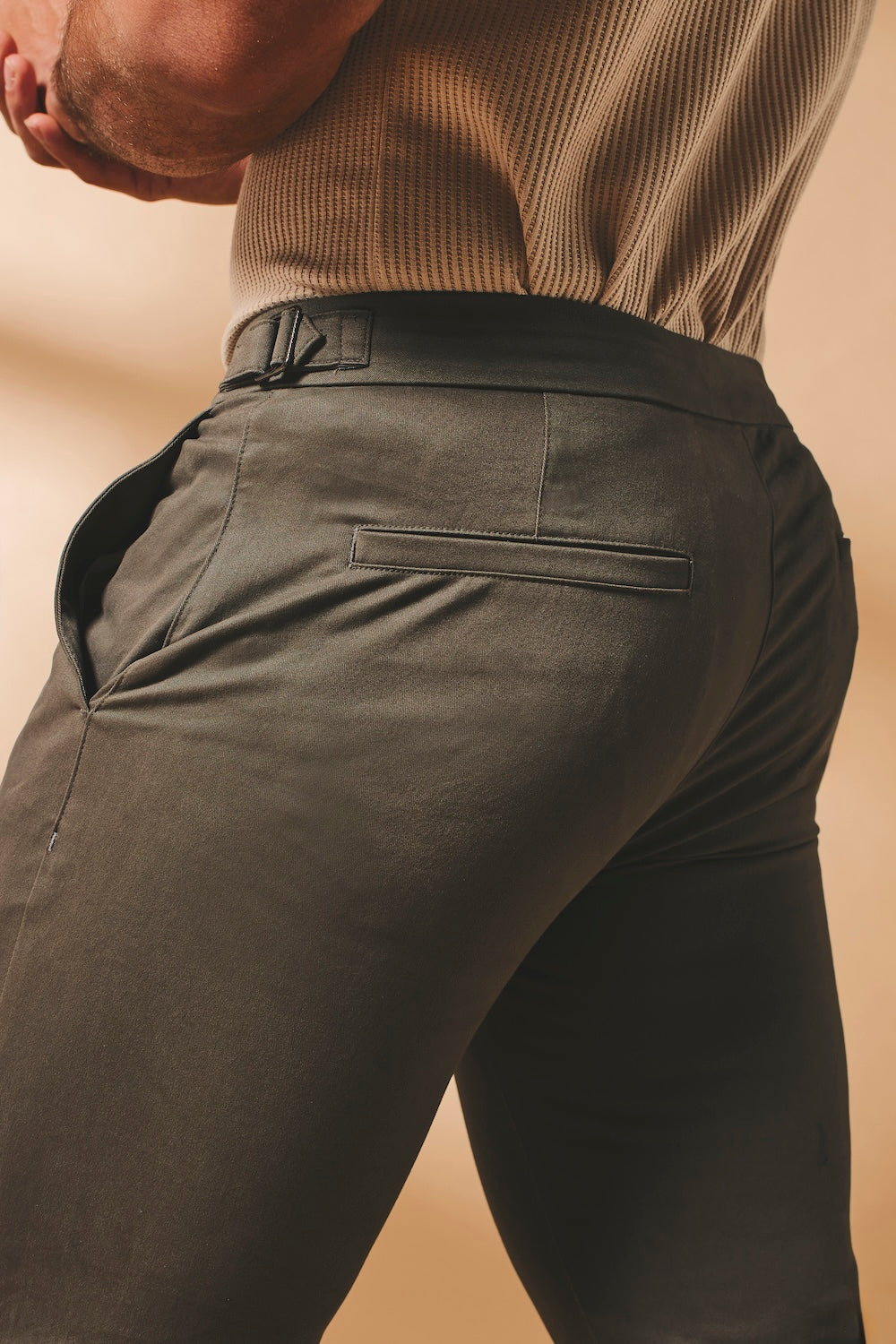 Smart Chino Side Adjuster Trousers in Mocha
