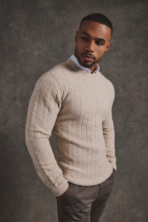 Soft Cable Crew Neck Jumper in Neutral