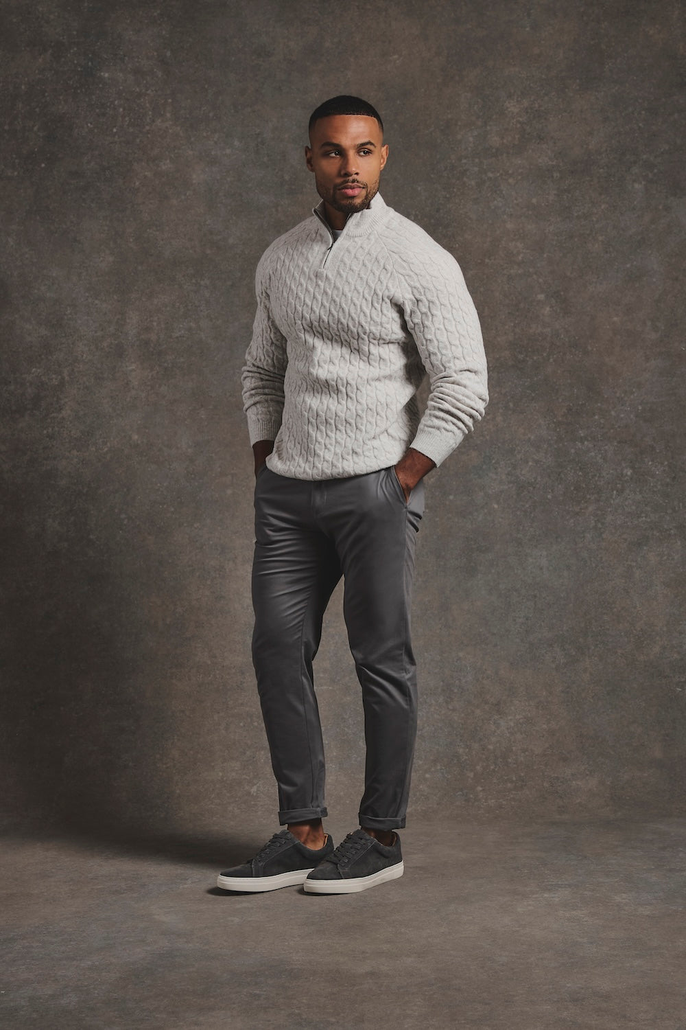 Soft Cable Half Zip Neck Jumper in Grey Marl