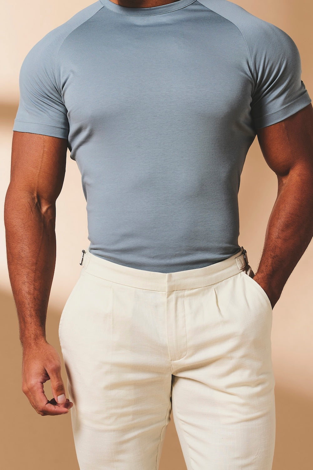 Stretch Linen Blend Cropped Pleated Trousers in Chalk