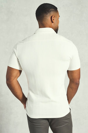 Stripe Patterned Cuban Collar Shirt in Ecru