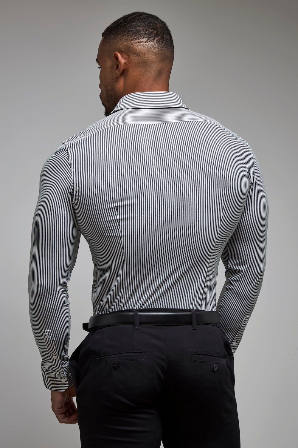 Striped Stretch Formal Shirt in Grey