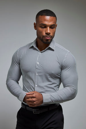 Striped Stretch Formal Shirt in Grey