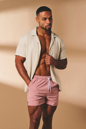Quick Dry Plain Swim Shorts in Dusky Pink
