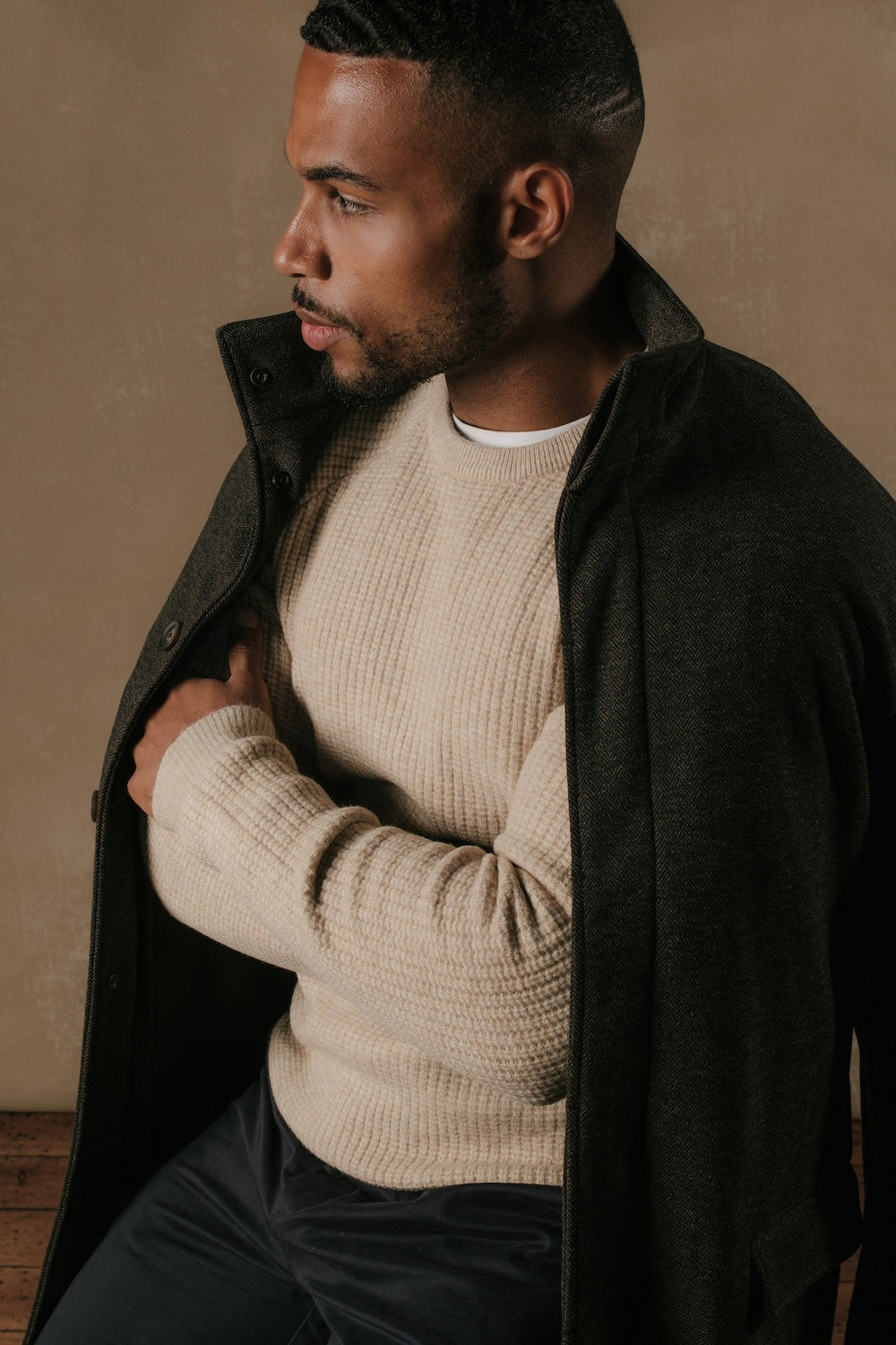 Fisherman Crew Neck Jumper in Neutral