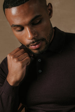 Extra Fine Merino Wool Polo Shirt in Dark Bordeaux