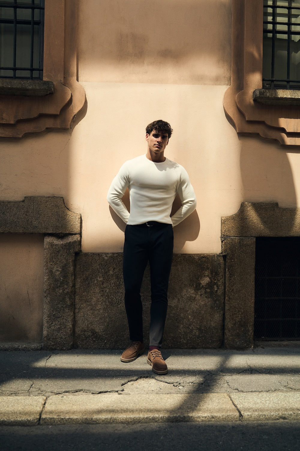 Pure Cotton Knitted Textured Crew Neck Jumper in Winter White