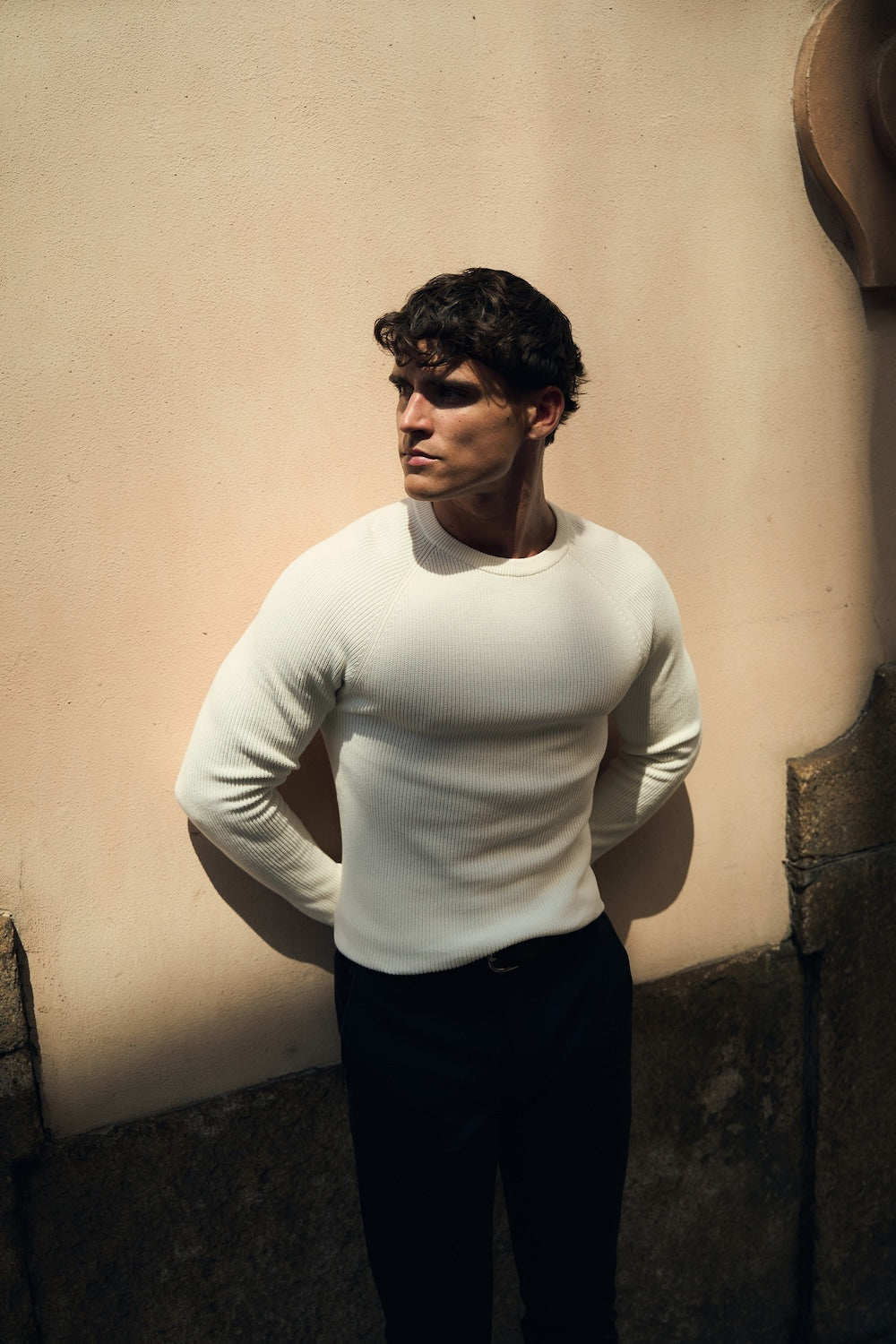 Pure Cotton Knitted Textured Crew Neck Jumper in Winter White