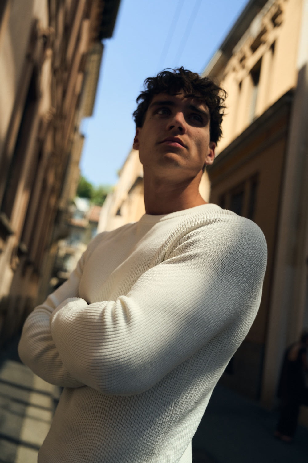 Pure Cotton Knitted Textured Crew Neck Jumper in Winter White