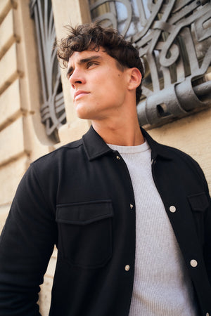 Twill Jersey Shacket in Black