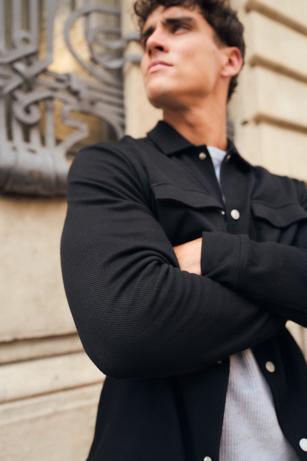 Twill Jersey Shacket in Black