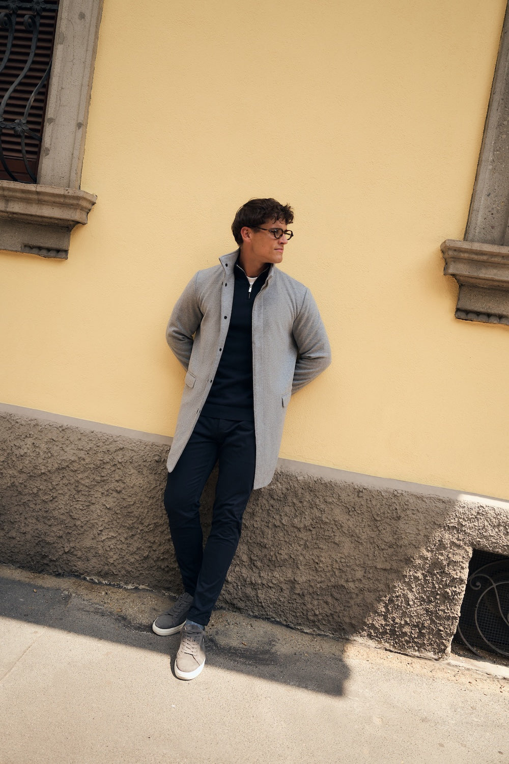 Funnel Neck Overcoat in Mid Grey Marl