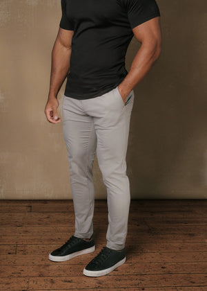 Muscle Fit Cotton Stretch Chino Trouser in Pale Grey