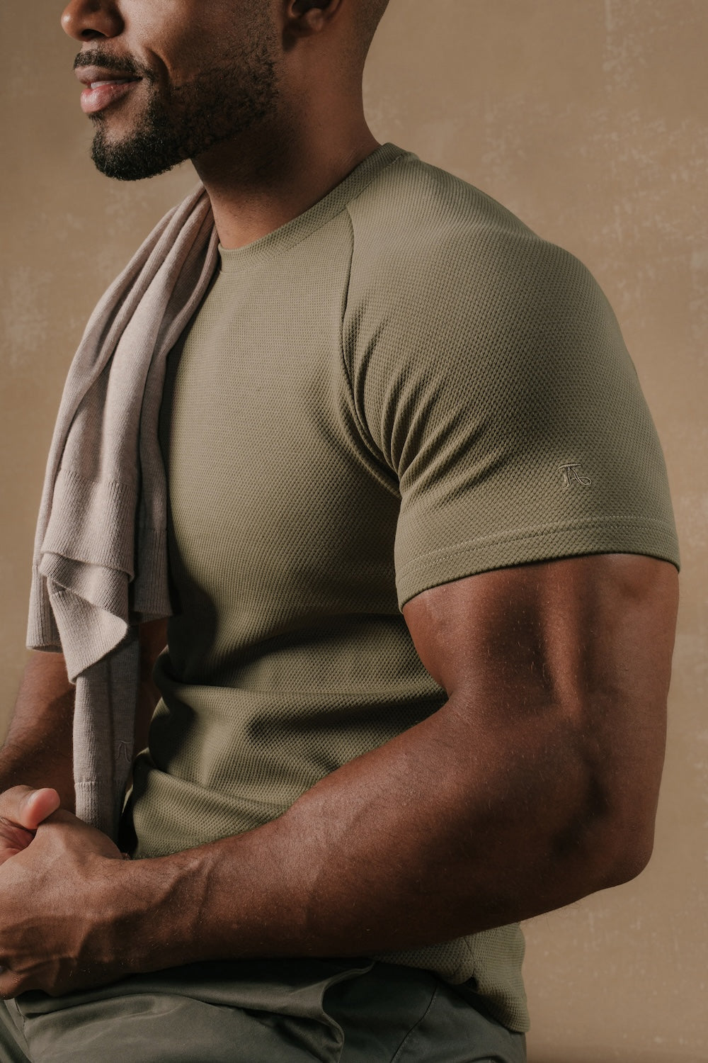 Textured Jersey T-Shirt in Khaki