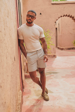 Muscle Fit Stretch Chino Shorts in Pale Grey