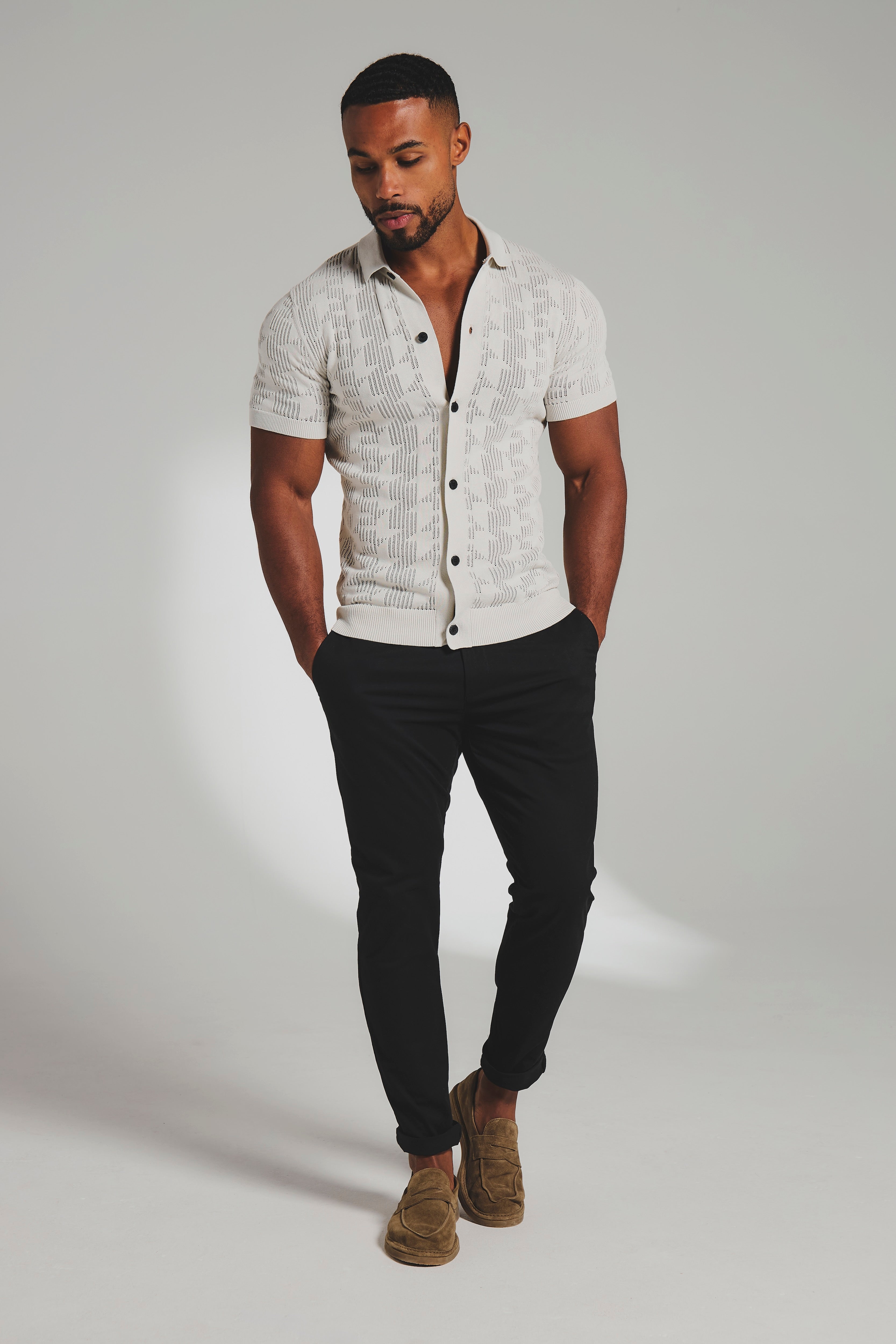 Muscle Fit Cotton Stretch Chino Trouser in Black