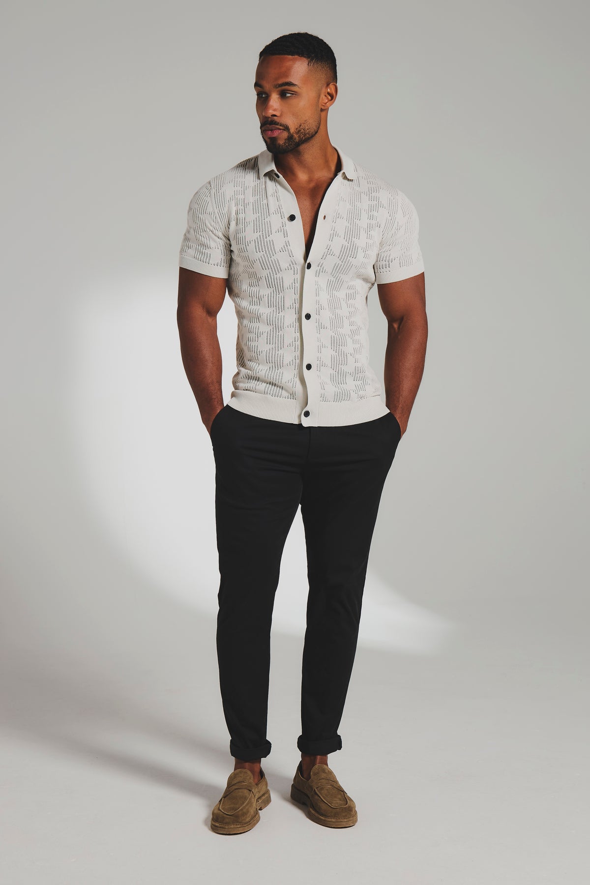Muscle Fit Cotton Stretch Chino Trouser in Black