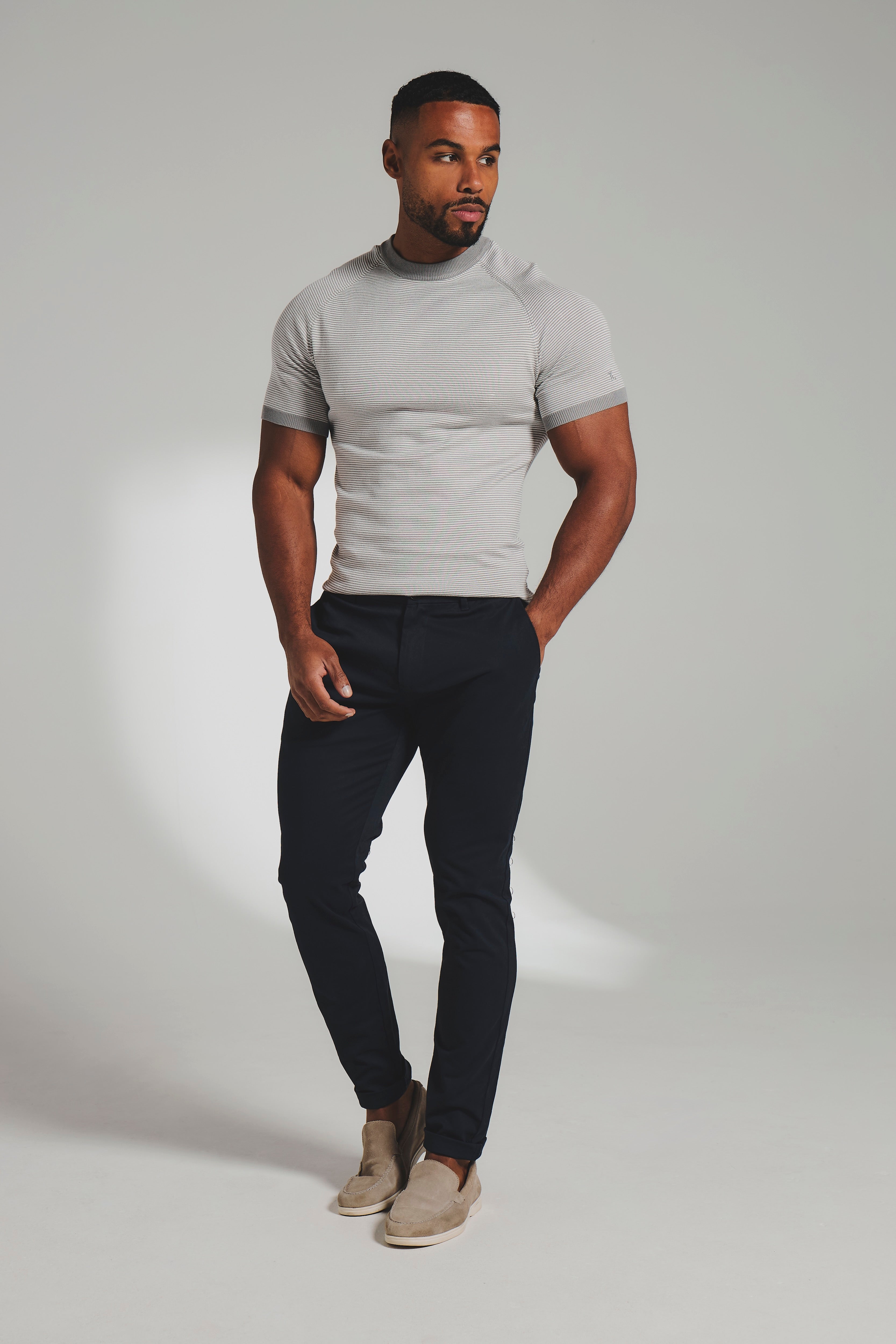 Muscle Fit Cotton Stretch Chino Trouser in Navy