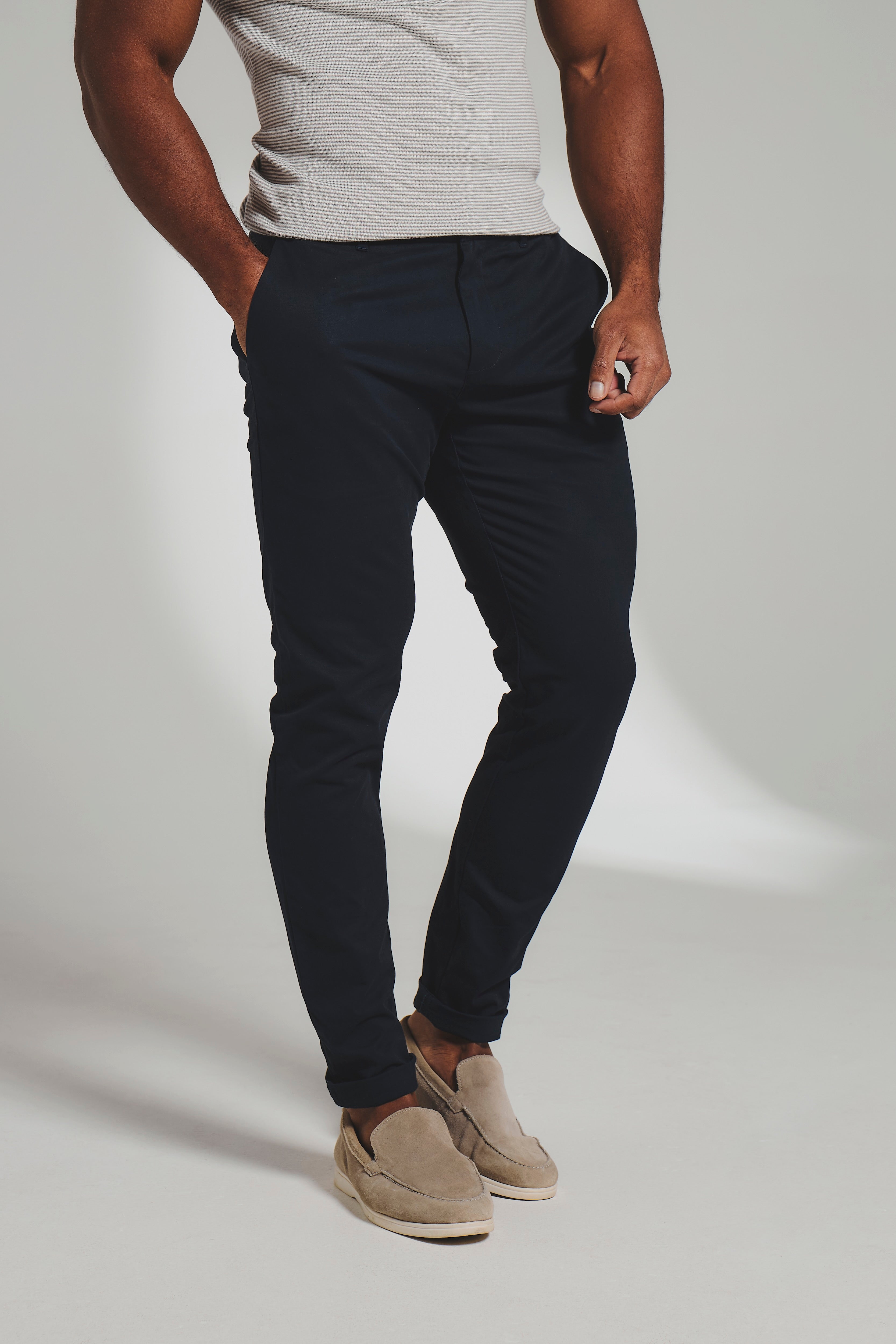 Muscle Fit Cotton Stretch Chino Trouser in Navy