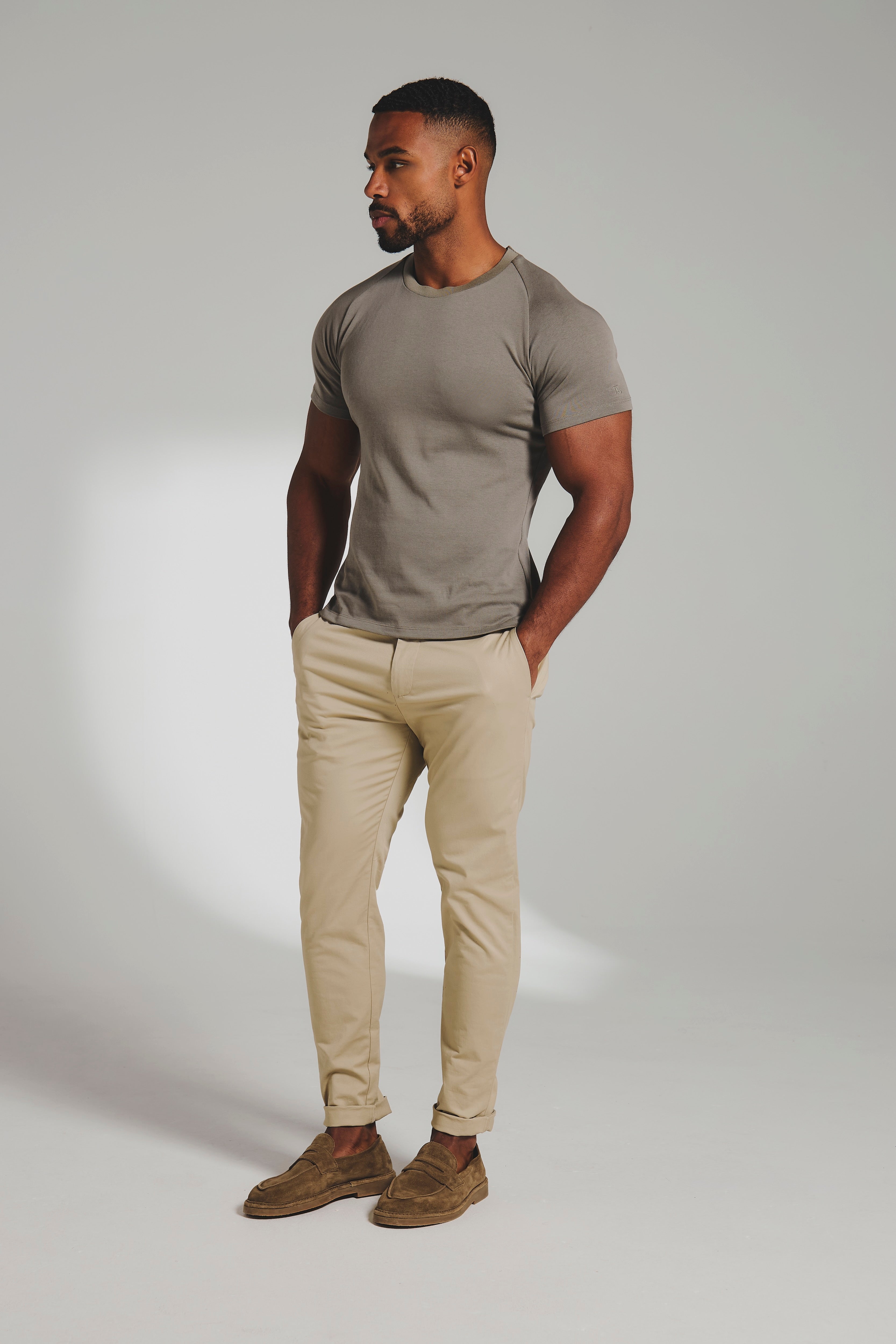Muscle Fit Cotton Stretch Chino Trouser in Stone