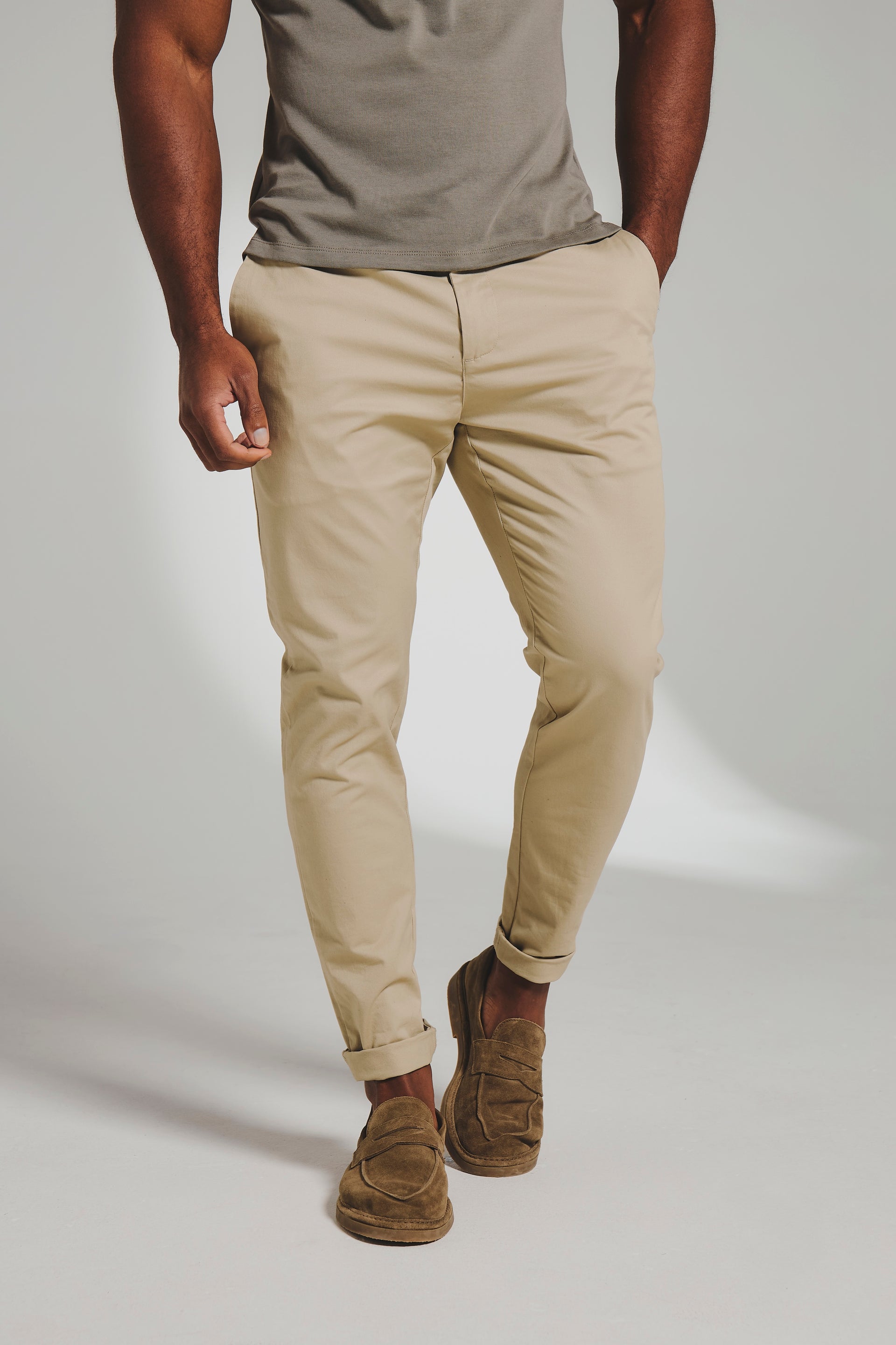 Muscle Fit Cotton Stretch Chino Trouser in Stone
