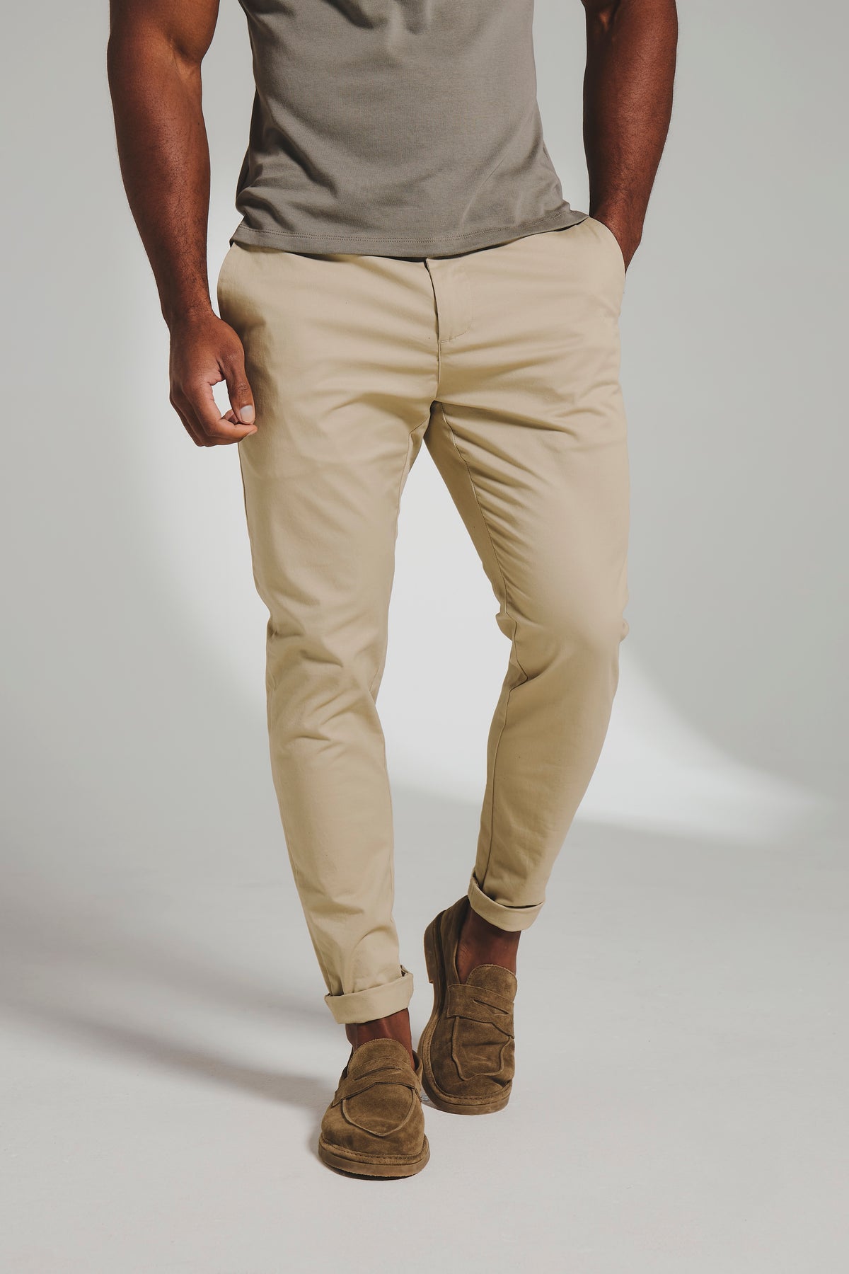 Muscle Fit Cotton Stretch Chino Trouser in Stone