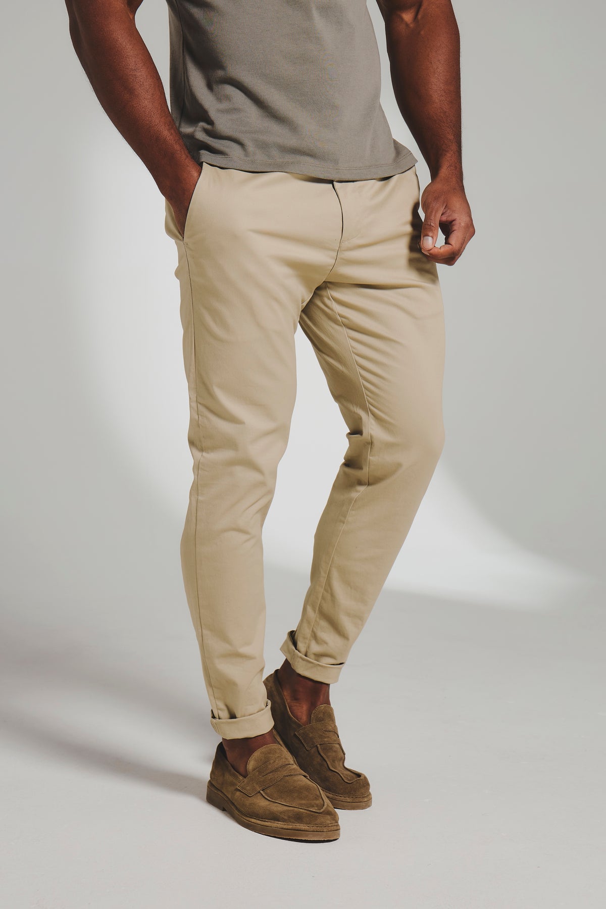 Muscle Fit Cotton Stretch Chino Trouser in Stone