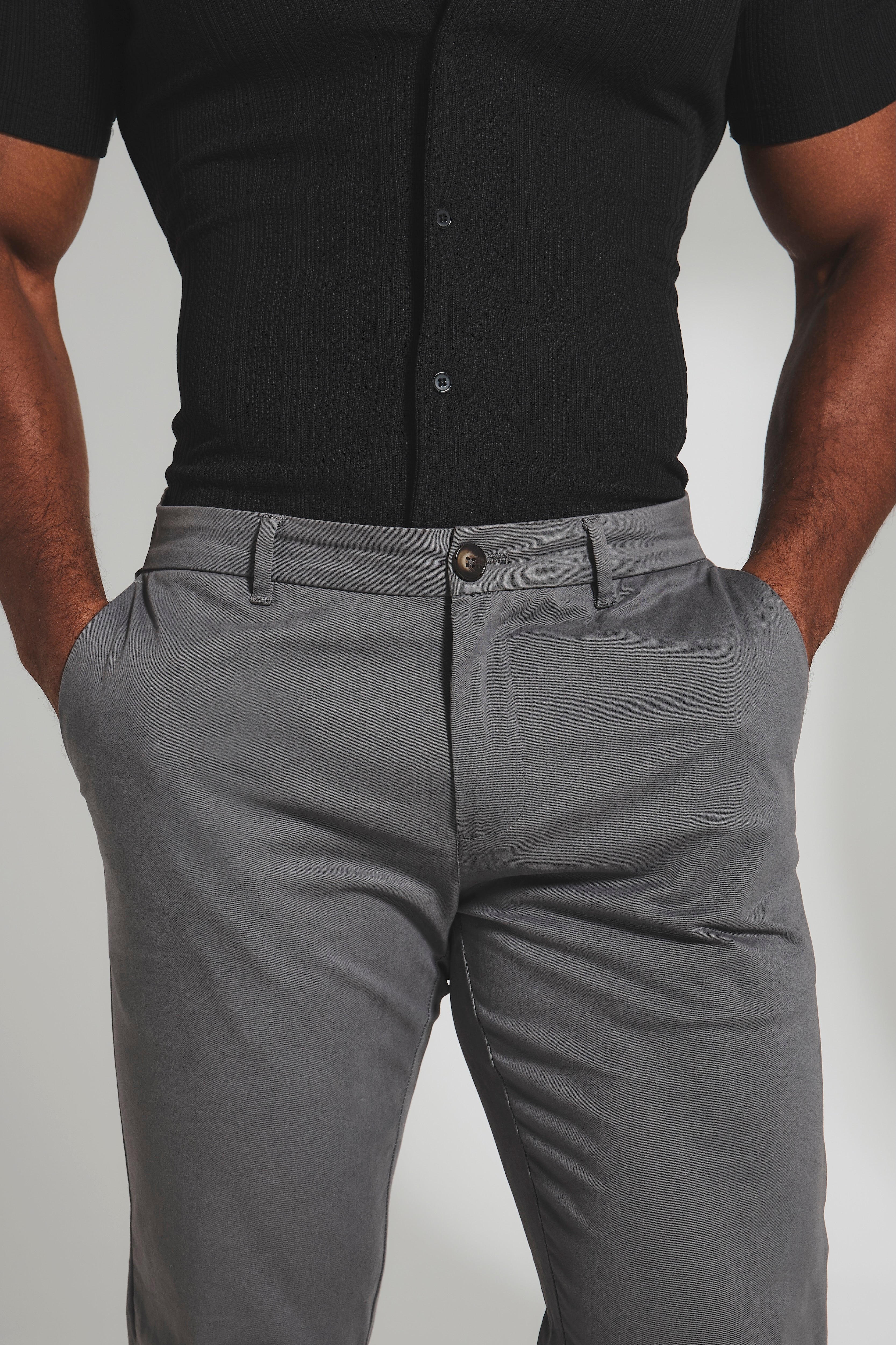 Muscle Fit Cotton Stretch Chino Trouser in Dark Grey