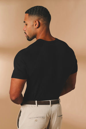 Fine Gauge Knitted T-Shirt in Black