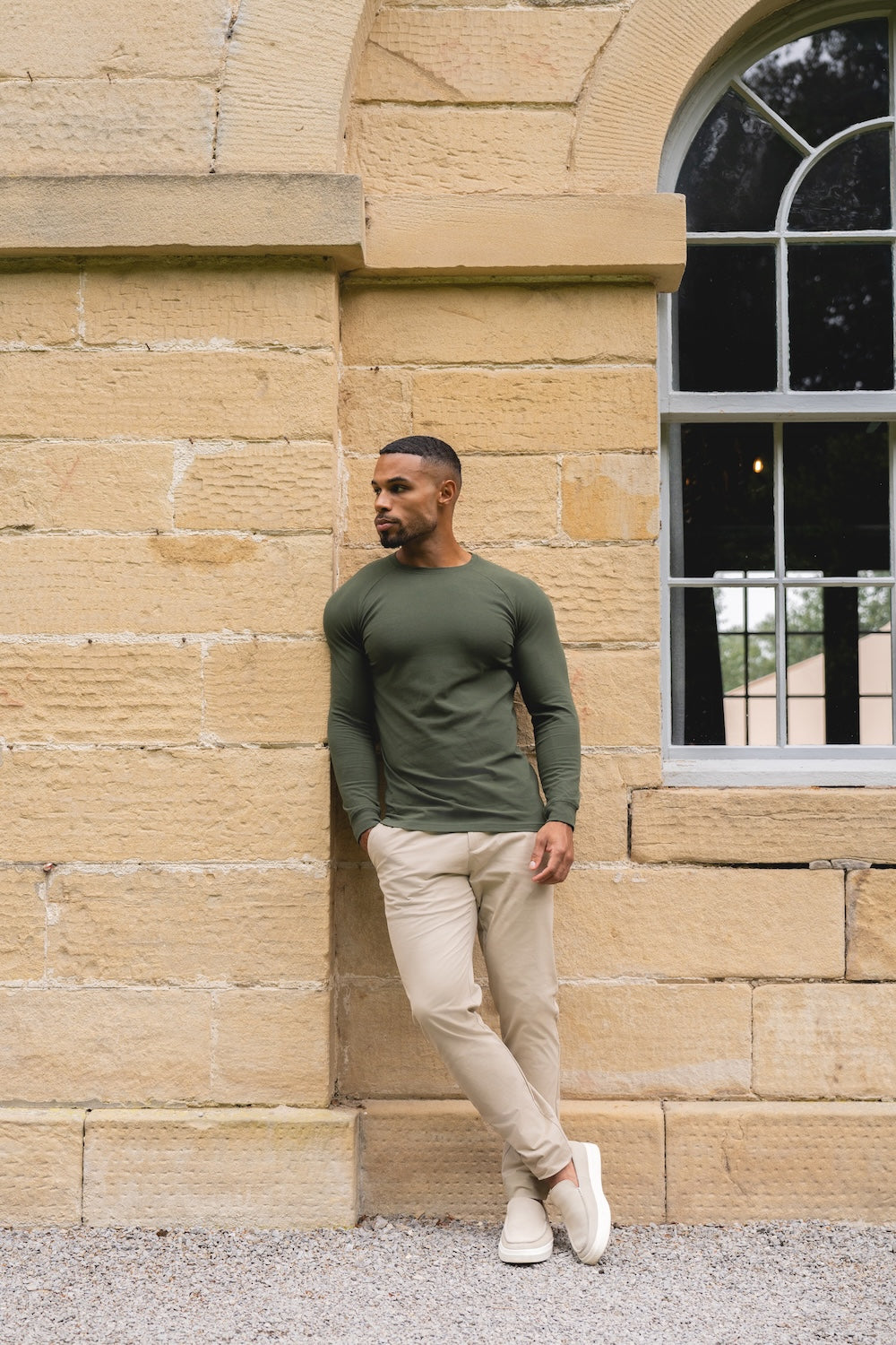 Muscle Fit Long Sleeve T-Shirt in Khaki